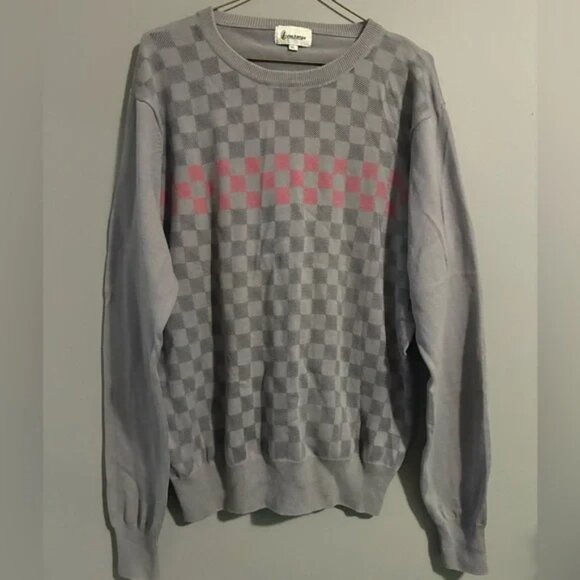 Jehchange size XL men’s Gray and Pink Checkered Crewneck Sweater 100% cotton - Picture 1 of 5